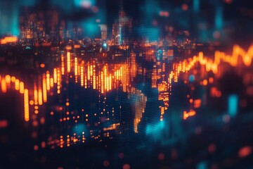 Graphic of a Financial Graph Overlay with Smart Icons Displaying Global Market Trends. Modern Design Illustrating Market Dynamics and Stock Photography Elements for Financial Analysis and Visualizatio