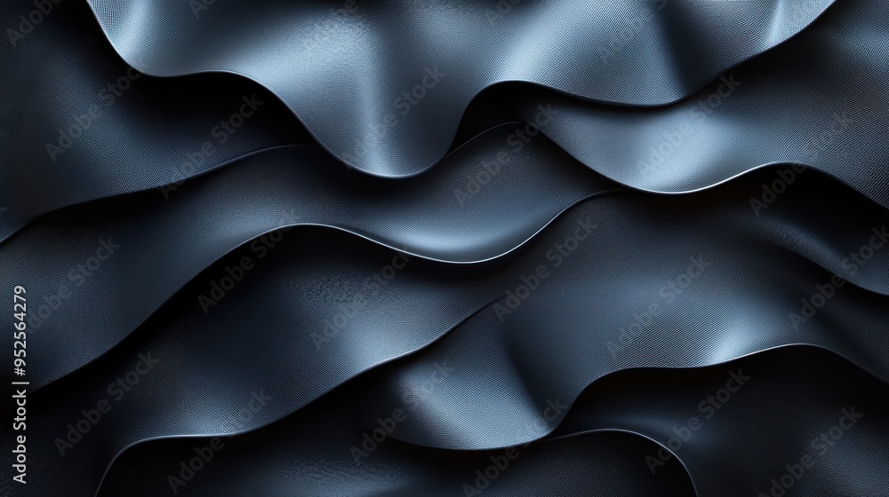 Poster 3d render of a modern abstract black background with a folded ribbon or fallen paper scroll