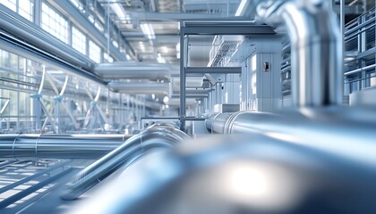Obraz premium Modern Processing Line Converting Waste into Energy with Renewable Technology in a Clean Sustainable Industrial Environment