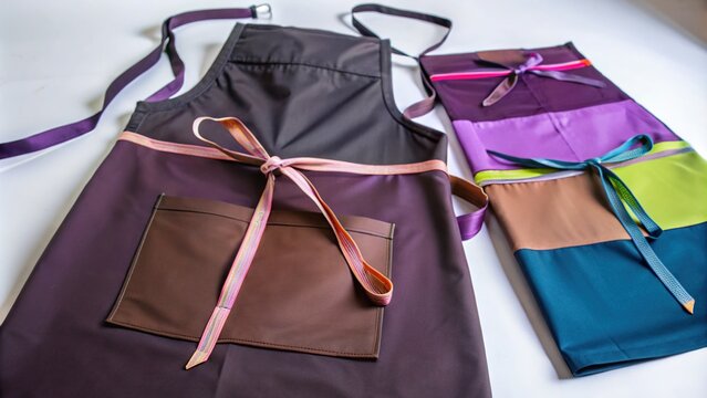 A crisp black apron with adjustable neck strap and long waist ties sits on a clean white surface, exuding professionalism and precision.