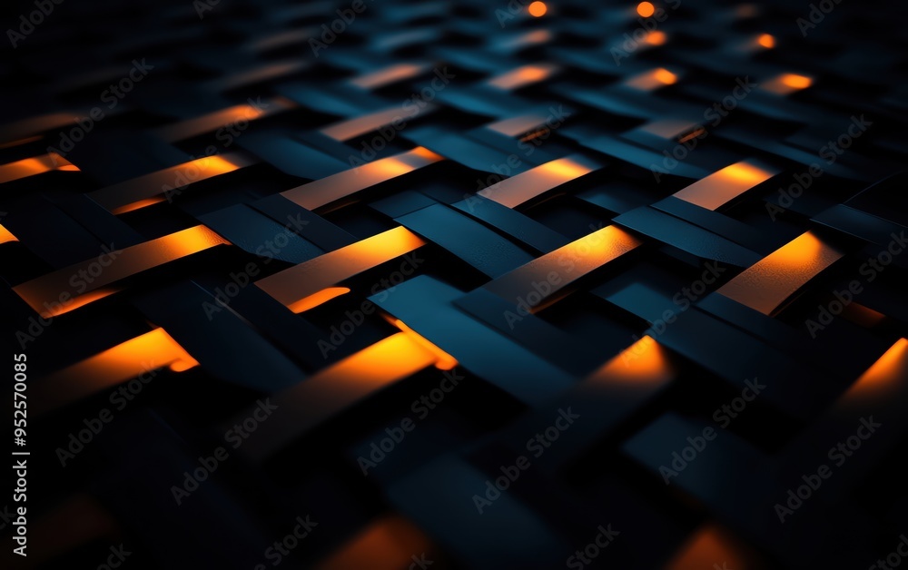 Poster a close-up view of a woven texture featuring dark materials and glowing highlights, creating a strik