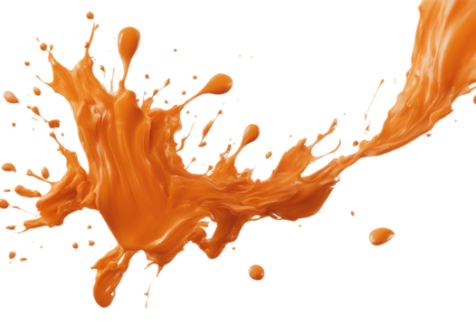 Orange stroke of paint texture isolated on transparent background