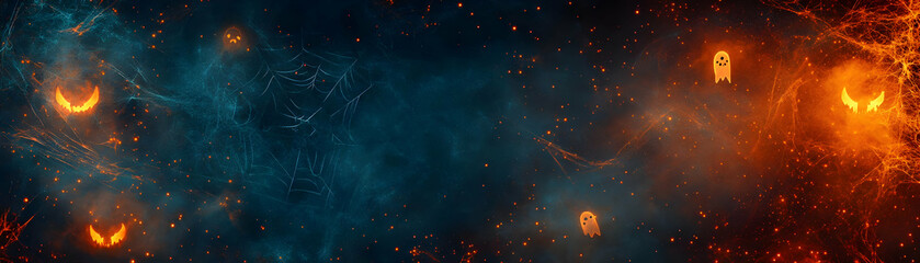 Spider Web and Ghost Border with Spooky Text concept as A sleek border frame featuring spider webs and ghosts around the edges with the word Spooky in a bold eerie font. The design includes ample copy