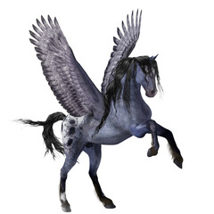 3D render of spotted winged horse flying illustration