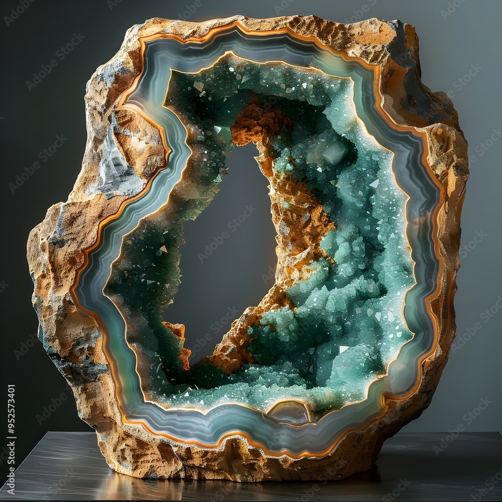 Poster a close-up of a geode with a mesmerizing array of swirling colors and crystal formations. this natur