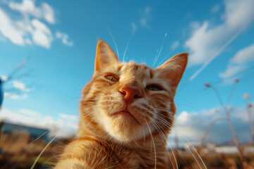 a cat is looking up at the sky
