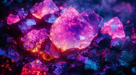 Abstract Glowing Crystals Background Featuring Colorful Gemstones and Magical Light Refractions