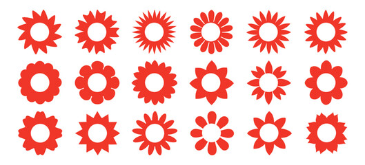 Red Flower icon set, black Flower isolated on vector illustration.Flower icon. Flowers elements collection. Set of simple flower icon illustration.