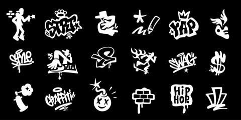 Graffiti Hip Hop Style Icon Set Lettering Characters Design Element