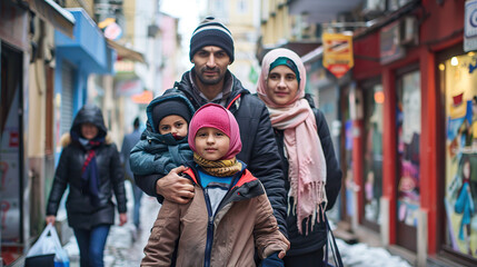 Muslim family on the european city street