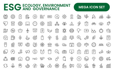 ESG flat line icon set. Outline icon collection related to ecology, environment social governance, risk management, sustainable developmen and more.