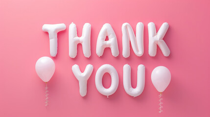 balloon letters thank you on pink background