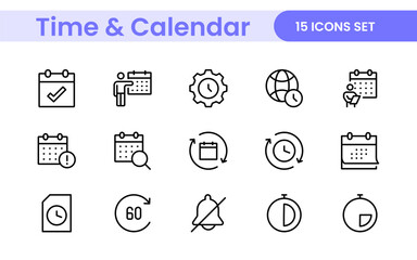 Time, clock and Calendar related line icon set. modern line icon illustration collection