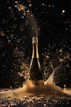 bottle of champagne with splash
