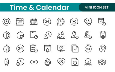 Time, clock and Calendar related line icon set. modern line icon illustration collection