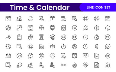 Time, clock and Calendar related line icon set. modern line icon illustration collection