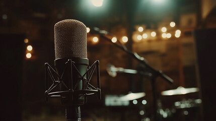 Studio Microphone and Pop Shield in Empty Room
