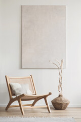 View of modern scandinavian style interior with chair, Home staging and minimalism concept