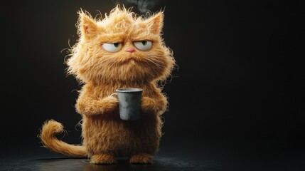 Grumpy Cat Holding a Cup of Coffee