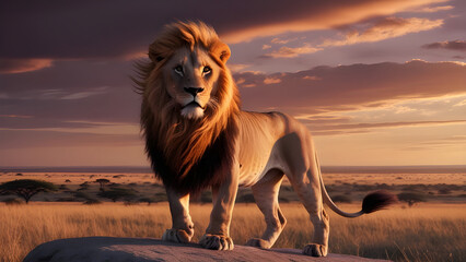 lion at sunset