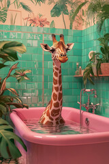 giraffe in the bathtub
