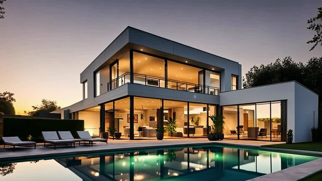 Modern luxury house with swimming pool. Real Estate Video