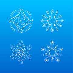 Set White Colleciton Line Snowflake Winter Decoration Elements Vector Design Style