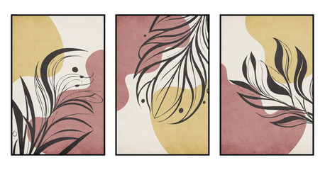 Set of 3 botanical illustrations for printing on wall decorations, covers, leaflets