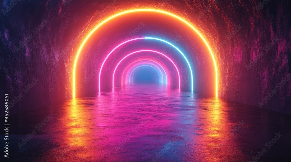 Poster colorful abstract 3d render with glowing neon lines spectrum empty virtual background wallpaper