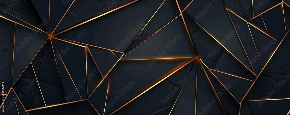 Aufkleber abstract geometric background with dark triangular shapes and golden outlines