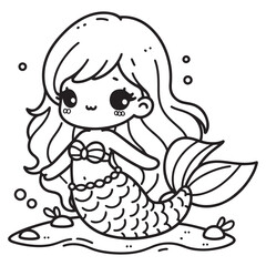 Little cute mermaid coloring page Coloring book for kids vector illustration