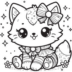 Cute cat cartoon line art coloring page for kids. Baby cat animal coloring book illustration