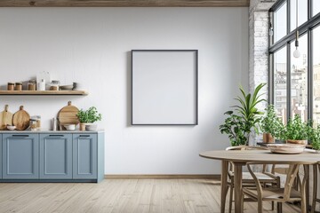 Poster Mockup in Kitchen Interior with White Wall created with Generative AI