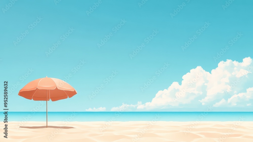 Poster summer getaway in retro 8-bit pixel art beach scene with umbrella and copy space for text