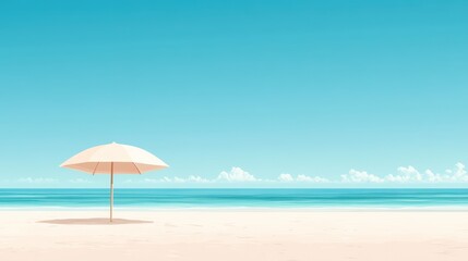 Fototapeta premium Retro 8-Bit Pixelated Beach Scene with Umbrella, Copy Space, and Summer Vibes