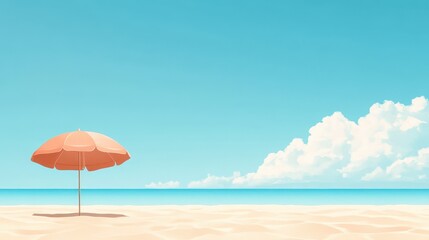 Summer Getaway in Retro 8-Bit Pixel Art Beach Scene with Umbrella and Copy Space for Text