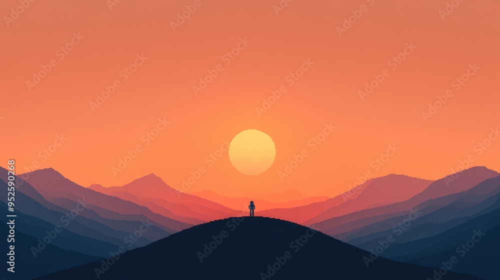 Poster retro pixel art character on 16-bit moon with copy space - nostalgic space theme design