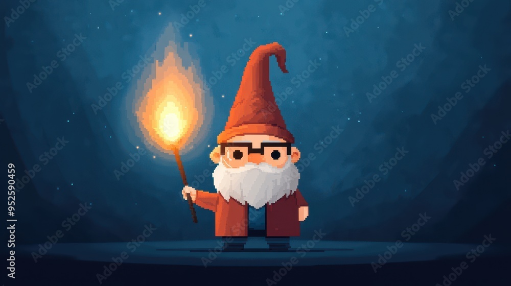Poster retro pixel wizard casting spell with copy space, modern classic rpg theme in 16-bit graphics