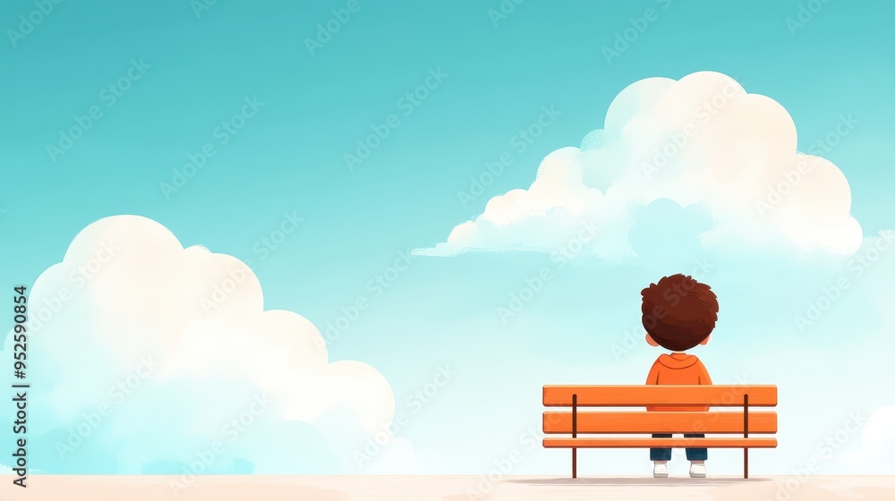 Poster digital relaxation - pixelated character in 16-bit park bench scene with retro life theme and clean 