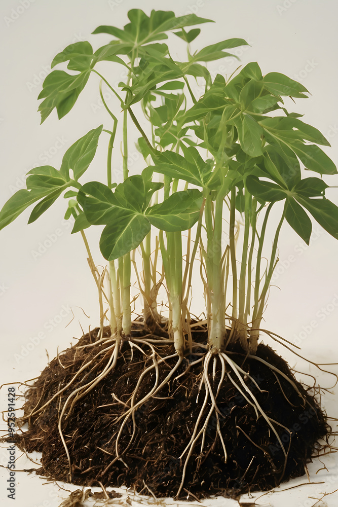 Poster green seedling illustrating concept of new life with root system and roots is generated by ai