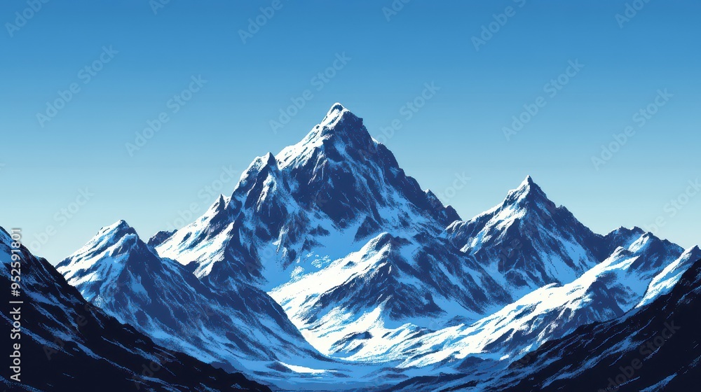 Aufkleber retro adventure in pixelated mountain range | minimalist design with copy space for text | 8-bit lan