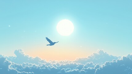 Retro Pixelated Bird Flying in Sky with Copy Space for Text, 8-Bit Style Contemporary Artwork Composition