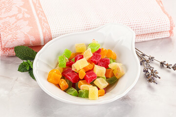 Sweet candied papaya colorful pieses