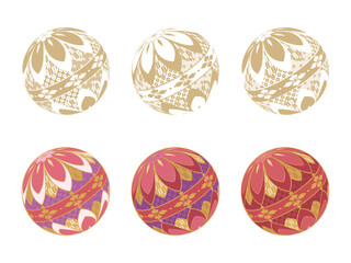 和柄の模様が付いた毬のイラスト素材セット