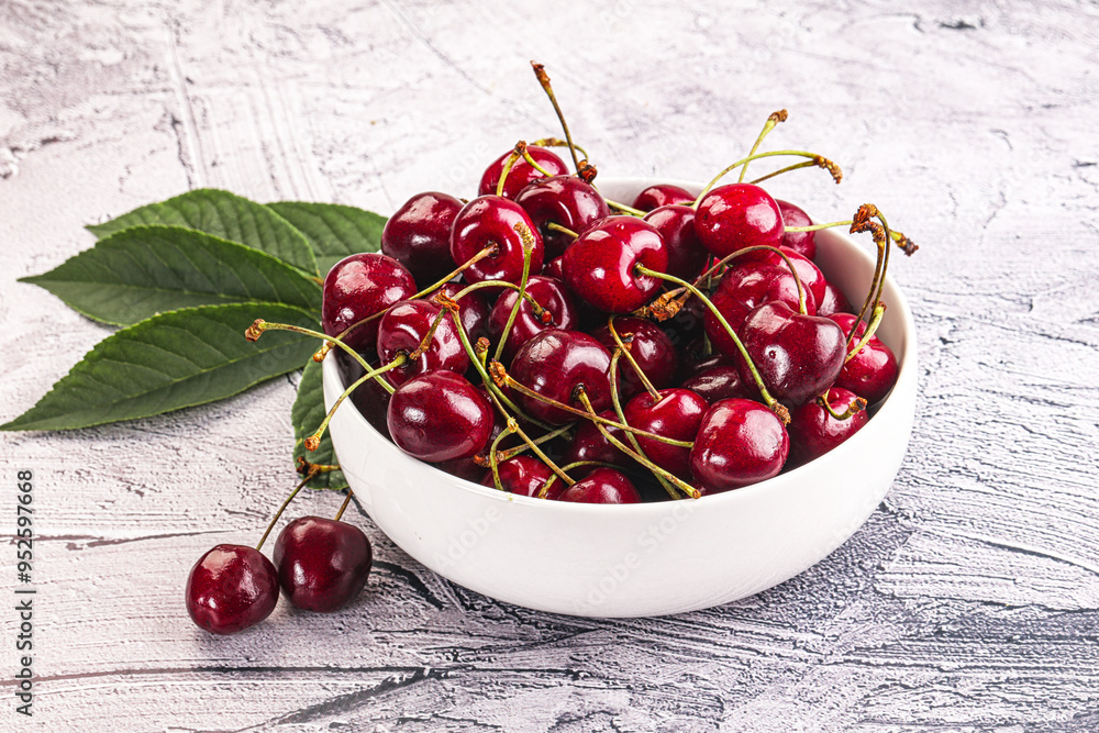 Poster red sweet cherry in the bowl