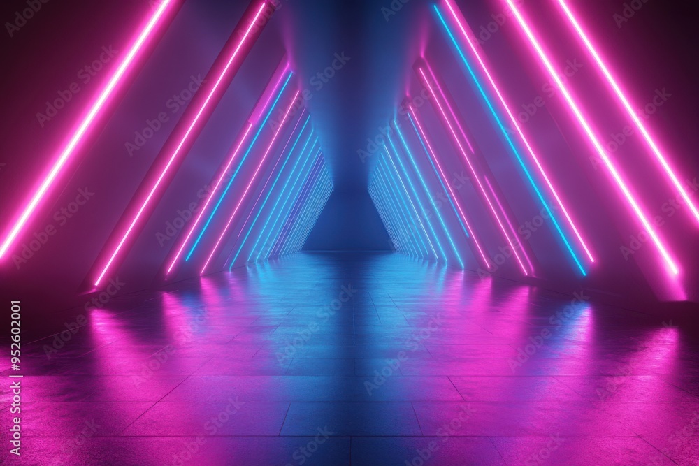 Poster vibrant neon lights create a futuristic tunnel effect, enhancing any creative project with color and