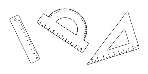 Set of different rulers, doodle style flat vector outline for coloring book