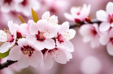 Naklejka premium pink cherry blossoms on blurred background.