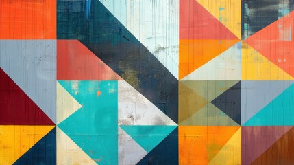 Fototapeta premium A vibrant and colorful geometric abstract painting with various shapes and patterns. Ideal for modern art and design projects.