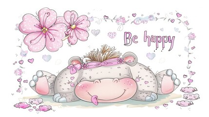 Cute cartoon hippopotamus 